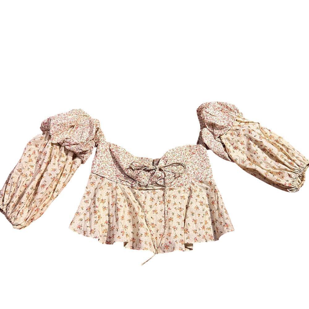 Petersyn Floral Cropped Off The Shoulder Peplum Top Size L Prairie Cottagecore